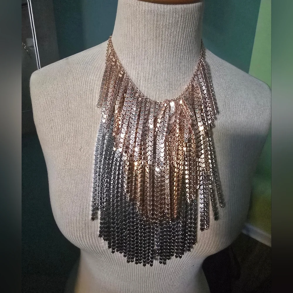 Strikingly Bold Tri-color Fringe Statement Necklace